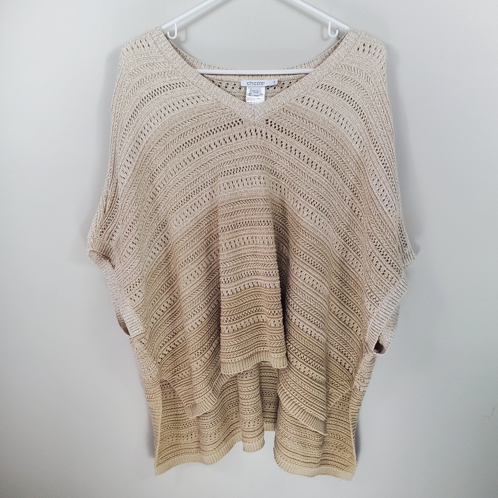 Chico's Size S/M Hi-Low Neutral Ombre V-Neck Knit Poncho